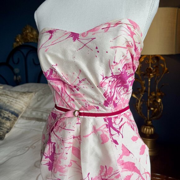 Alexia Admor 100% Silk White with Pink Floral Splatter Design Mini Party Dress - Picture 4 of 15